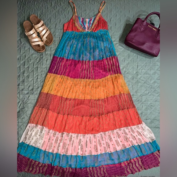 FREE PEOPLE "Gilded Caravan" Tiered Maxi Dress, Size 4, EUC - Picture 6 of 16